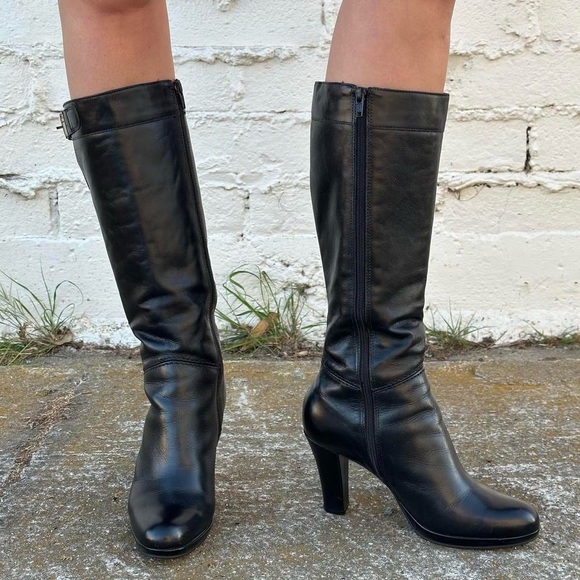 Steve Madden Black Leather Heeled Boots - Picture 2 of 6